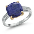 thumbnail image 1 of Gem Stone King 925 Silver and 10K Yellow Gold Blue Lapis and White Lab Grown Diamond Engagement Ring for Women | 3.58 Cttw | Cushion 10MM | Gemstone Birthstone | Size 6, 1 of 6
