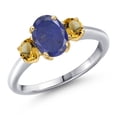 thumbnail image 1 of Gem Stone King 925 Silver and 10K Yellow Gold Blue Lapis and Yellow Citrine Engagement Ring for Women | 1.91 Cttw | Oval 8X6MM | Gemstone Birthstone | Size 8, 1 of 6