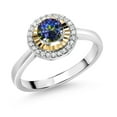 thumbnail image 1 of Gem Stone King 925 Silver and 10K Yellow Gold Blue Mystic Topaz and White Lab Grown Diamond Halo Engagement Ring for Women (0.62 Cttw, Gemstone November Birthstone, Round 5MM, Size 6), 1 of 3