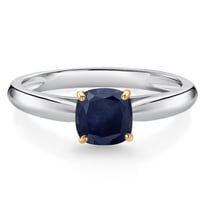 Gem Stone King 925 Silver and 10K Yellow Gold Blue Sapphire Engagement Ring for Women (0.70 Cttw, Cushion 5MM, Gemstone September Birthstone, Size 7)
