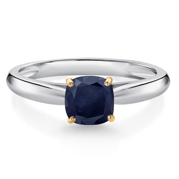 Gem Stone King 925 Silver and 10K Yellow Gold Blue Sapphire Engagement Ring for Women (0.70 Cttw, Cushion 5MM, Gemstone September Birthstone, Size 7)