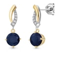 thumbnail image 1 of Gem Stone King 925 Silver and 10K Yellow Gold Blue Sapphire and White Lab Grown Diamond Dangle Earrings for Women | 2.25 Cttw | Gemstone September Birthstone | Round 6MM, 1 of 6