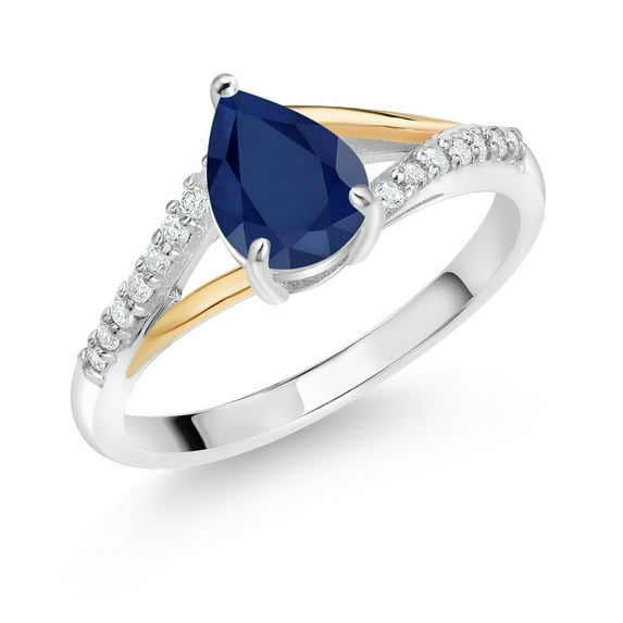 Gem Stone King 925 Silver and 10K Yellow Gold Blue Sapphire and White Lab Grown Diamond Ring for Women (1.50 Cttw, Gemstone Birthstone, Available in Size 5, 6, 7, 8, 9)
