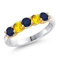 thumbnail image 1 of Gem Stone King 925 Silver and 10K Yellow Gold Blue Sapphire and Yellow Sapphire Wedding-Bands Ring for Women | 0.98 Cttw | Round 3.5MM | Gemstone September Birthstone | Size 7, 1 of 6
