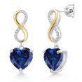 thumbnail image 1 of Gem Stone King 925 Silver and 10K Yellow Gold Blue Simulated Sapphire and White Lab Grown Diamond Infininty Dangle Earrings for Women By Keren Hanan (8.26 Cttw, Heart Shape 10MM), 1 of 3