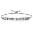 thumbnail image 1 of Gem Stone King 925 Silver and 10K Yellow Gold Blue Tanzanite and Lab Grown Diamond Bracelet for Women | 2.28 Cttw | Gemstone December Birthstone | Round 4MM | Adjustable up to 9 inch, 1 of 7