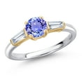thumbnail image 1 of Gem Stone King 925 Silver and 10K Yellow Gold Blue Tanzanite and Lab Grown Diamond Engagement Ring for Women | 1.20 Cttw | Round 6MM | Gemstone December Birthstone | Size 9, 1 of 6