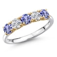 thumbnail image 1 of Gem Stone King 925 Silver and 10K Yellow Gold Blue Tanzanite and Lab Grown Diamond Wedding-Bands Ring for Women | 1.44 Cttw | Round 4MM | Gemstone December Birthstone | Size 6, 1 of 6