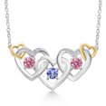 thumbnail image 1 of Gem Stone King 925 Silver and 10K Yellow Gold Blue Tanzanite Pink and White Lab Grown Diamond Heart Shape Pendant Necklace for Women (0.86 Cttw, with 18 inch Chain), 1 of 3
