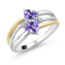 Gem Stone King 925 Silver and 10K Yellow Gold Blue Tanzanite and White Lab Grown Diamond Band Ring for Women (1.02 Cttw, Gemstone December Birthstone, Heart Shape 5MM, Size 5)