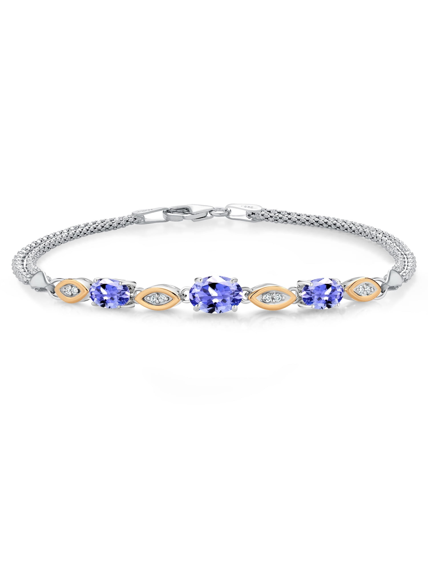 Gem Stone King 925 Silver and 10K Yellow Gold Blue Tanzanite and White ...