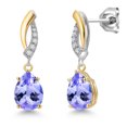 thumbnail image 1 of Gem Stone King 925 Silver and 10K Yellow Gold Blue Tanzanite and White Lab Grown Diamond Dangle Earrings for Women | 1.57 Cttw | Gemstone December Birthstone | Pear Shape 8X6MM, 1 of 6