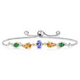 thumbnail image 1 of Gem Stone King 925 Silver and 10K Yellow Gold Blue Tanzanite Yellow Citrine Green Nano Emerald and Lab Grown Diamond Tennis Bracelet for Women By Keren Hanan (1.55 cttw, Adjustable up To 9 inch), 1 of 3