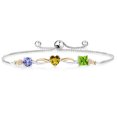 thumbnail image 1 of Gem Stone King 925 Silver and 10K Yellow Gold Blue Tanzanite Yellow Citrine Green Peridot and Lab Grown Diamond Tennis Bracelet for Women By Keren Hanan (1.84 cttw, Adjustable up To 9 inch), 1 of 4