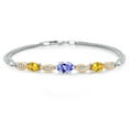 thumbnail image 1 of Gem Stone King 925 Silver and 10K Yellow Gold Blue Tanzanite and Yellow Citrine and White Lab Grown Diamond Bracelet for Women (1.71 Cttw, Gemstone December Birthstone, Oval, Wheat Chain, 7.5 inches), 1 of 5