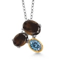 thumbnail image 1 of Gem Stone King 925 Silver and 10K Yellow Gold Brown Smoky Quartz and Persian Blue Moissanite Pendant Necklace for Women (2.40 Cttw, Oval 8X6MM, 7X5MM and 6X4MM, Gemstone, with 18 inch Chain), 1 of 4