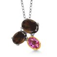 thumbnail image 1 of Gem Stone King 925 Silver and 10K Yellow Gold Brown Smoky Quartz and Pink Mystic Topaz Pendant Necklace for Women (2.45 Cttw, Oval 8X6MM, 7X5MM and 6X4MM, Gemstone, with 18 inch Chain), 1 of 4