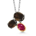 thumbnail image 1 of Gem Stone King 925 Silver and 10K Yellow Gold Brown Smoky Quartz and Red Ruby Pendant Necklace for Women (2.55 Cttw, Oval 8X6MM, 7X5MM and 6X4MM, Gemstone, with 18 inch Chain), 1 of 4