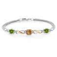 thumbnail image 1 of Gem Stone King 925 Silver and 10K Yellow Gold Brown Tiger Eye and Green Peridot and White Lab Grown Diamond Bracelet for Women (2.29 Cttw, Gemstone, Cushion 6MM, 7 inches, Made in Italy), 1 of 4