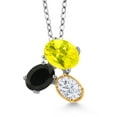 thumbnail image 1 of Gem Stone King 925 Silver and 10K Yellow Gold Canary Mystic Topaz Black Onyx and White Moissanite Pendant Necklace for Women (2.76 Cttw, Oval 8X6MM, 7X5MM and 6X4MM, Gemstone, with 18 inch Chain), 1 of 4