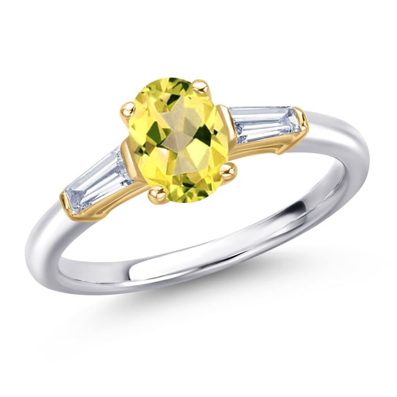 Gem Stone King 925 Silver and 10K Yellow Gold Canary Mystic Topaz and Lab Grown Diamond Engagement Ring for Women | 1.00 Cttw | Oval 7X5MM | Gemstone November Birthstone | Size 7