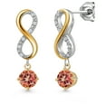thumbnail image 1 of Gem Stone King 925 Silver and 10K Yellow Gold Ecstasy Mystic Topaz and Lab Grown Diamond Dangle Earrings for Women | 2.06 Cttw | Gemstone November Birthstone | Round 5MM, 1 of 6