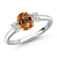 thumbnail image 1 of Gem Stone King 925 Silver and 10K Yellow Gold Ecstasy Mystic Topaz and Lab Grown Diamond Engagement Ring for Women | 1.34 Cttw | Oval 7X5MM | Gemstone November Birthstone | Size 6, 1 of 6