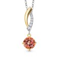 thumbnail image 1 of Gem Stone King 925 Silver and 10K Yellow Gold Ecstasy Mystic Topaz and White Lab Grown Diamond Pendant Necklace for Women | 1.03 Cttw | Gemstone November Birthstone | Round 6MM | With 18 inch Chain, 1 of 6