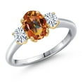 thumbnail image 1 of Gem Stone King 925 Silver and 10K Yellow Gold Ecstasy Mystic Topaz and White Moissanite Engagement Ring for Women | 1.96 Cttw | Oval 8X6MM | Gemstone November Birthstone | Size 7, 1 of 7