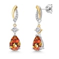 thumbnail image 1 of Gem Stone King 925 Silver and 10K Yellow Gold Ecstasy Mystic Topaz and White Moissanite and White Lab Grown Diamond Earrings for Women | 5.15 Cttw | Gemstone November Birthstone | Pear Shape 10X7MM, 1 of 6