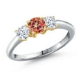 thumbnail image 1 of Gem Stone King 925 Silver and 10K Yellow Gold Ecstasy Mystic Topaz and White Zirconia Engagement Ring for Women | 1.50 Cttw | Round 5MM | Gemstone November Birthstone | Size 9, 1 of 6