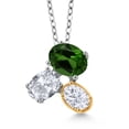 thumbnail image 1 of Gem Stone King 925 Silver and 10K Yellow Gold Green Chrome Diopside White Topaz and White Moissanite Pendant Necklace for Women (2.70 Cttw, Oval 8X6MM, 7X5MM and 6X4MM, Gemstone, with 18 inch Chain), 1 of 4