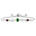 thumbnail image 1 of Gem Stone King 925 Silver and 10K Yellow Gold Green Created Emerald White Moissanite Red Garnet and Lab Grown Diamond Tennis Bracelet for Women By Keren Hanan (1.51 cttw, Adjustable up To 9 inch), 1 of 3
