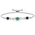 thumbnail image 1 of Gem Stone King 925 Silver and 10K Yellow Gold Green Malachite and Blue Sapphire and White Lab Grown Diamond Bracelet for Women | 2.99 Cttw | Gemstone | Cushion 6MM | Fully Adjustable 9 inch, 1 of 5