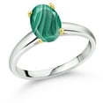 thumbnail image 1 of Gem Stone King 925 Silver and 10K Yellow Gold Green Malachite Solitaire Engagement Ring for Women | 2.50 Cttw | Oval 9X7MM | Gemstone Birthstone (Size 9), 1 of 4
