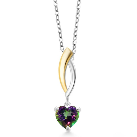 Gem Stone King 925 Silver and 10K Yellow Gold Green Mystic Topaz Infinity Pendant Necklace for Women (0.95 Cttw, Heart Shape 6MM, Gemstone November Birthstone, with 18 inch Chain)
