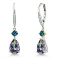 thumbnail image 1 of Gem Stone King 925 Silver and 10K Yellow Gold Green Mystic Topaz and London Blue Topaz and White Lab Grown Diamond Earrings for Women | 5.70 Cttw | GemstoneNovember Birthstone | Pear Shape 10X7MM, 1 of 6