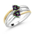 thumbnail image 1 of Gem Stone King 925 Silver and 10K Yellow Gold Green Mystic Topaz and White Lab Grown Diamond Band Ring for Women (1.22 Cttw, Gemstone November Birthstone, Heart Shape 5MM, Size 5), 1 of 3