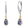 thumbnail image 1 of Gem Stone King 925 Silver and 10K Yellow Gold Green Mystic Topaz and White Lab Grown Diamond Dangle Earrings for Women | 2.02 Cttw | Gemstone November Birthstone | Pear Shape 8X5MM, 1 of 6