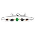 thumbnail image 1 of Gem Stone King 925 Silver and 10K Yellow Gold Green Nano Emerald Black Onyx Red Garnet and Lab Grown Diamond Tennis Bracelet for Women By Keren Hanan (1.52 cttw, Adjustable up To 9 inch), 1 of 3