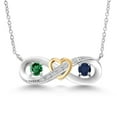 thumbnail image 1 of Gem Stone King 925 Silver and 10K Yellow Gold Green Nano Emerald Blue Sapphire Two-Tone Heart Interlocking Infinity Symbol Lab Grown Diamond Pendant Necklace for Women (0.71 Cttw, with 18 inch Chain), 1 of 3
