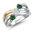 thumbnail image 1 of Gem Stone King 925 Silver and 10K Yellow Gold Green Nano Emerald and White Moissanite and Lab Grown Diamond Engagement Ring for Women | 1.12 Cttw | Heart Shape Gemstone May Birthstone | Size 8, 1 of 6