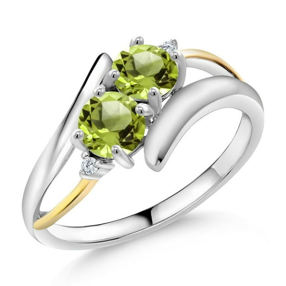 Gem Stone King 925 Silver and 10K Yellow Gold Green Peridot Engagement Ring for Women (1.12 Cttw, Gemstone August Birthstone, Round 5MM, White Moissanite, Size 9)