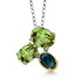 thumbnail image 1 of Gem Stone King 925 Silver and 10K Yellow Gold Green Peridot and Green Opal Pendant Necklace for Women (2.82 Cttw, Oval 8X6MM, 7X5MM and 6X4MM, Gemstone August Birthstone, with 18 inch Chain), 1 of 4