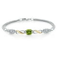 thumbnail image 1 of Gem Stone King 925 Silver and 10K Yellow Gold Green Peridot and Lab Grown Diamond Bracelet for Women | 2.37 Cttw | Gemstone August Birthstone | Cushion 6MM | 7 inches | Made in Italy, 1 of 5