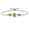 thumbnail image 1 of Gem Stone King 925 Silver & 10K Yellow Gold Green Peridot & Lab Grown Diamond Bracelet for Women | 5.70 Cttw | Gemstone August Birthstone | Oval 10X8MM and 8X6MM | Fully Adjustable 9 inch, 1 of 5