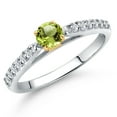 thumbnail image 1 of Gem Stone King 925 Silver and 10K Yellow Gold Green Peridot and Lab Grown Diamond Engagement Ring for Women | 0.48 Cttw | Round 4MM | Gemstone August Birthstone | Size 8, 1 of 6