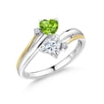 thumbnail image 1 of Gem Stone King 925 Silver and 10K Yellow Gold Green Peridot and Moissanite 2 Heart Promise Couple Engagement Mother Ring (1.02 Cttw, Gemstone Birthstone, Available in Size 5, 6, 7, 8, 9), 1 of 5