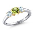 thumbnail image 1 of Gem Stone King 925 Silver and 10K Yellow Gold Green Peridot and Sky Blue Aquamarine Engagement Ring for Women | 1.05 Cttw | Round 5MM | Gemstone August Birthstone | Size 6, 1 of 6