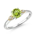 thumbnail image 1 of Gem Stone King 925 Silver and 10K Yellow Gold Green Peridot and White Lab Grown Diamond 3-Stone Engagement Ring for Women (1.03 Cttw, Round 6MM, Gemstone August Birthstone, Size 8), 1 of 4